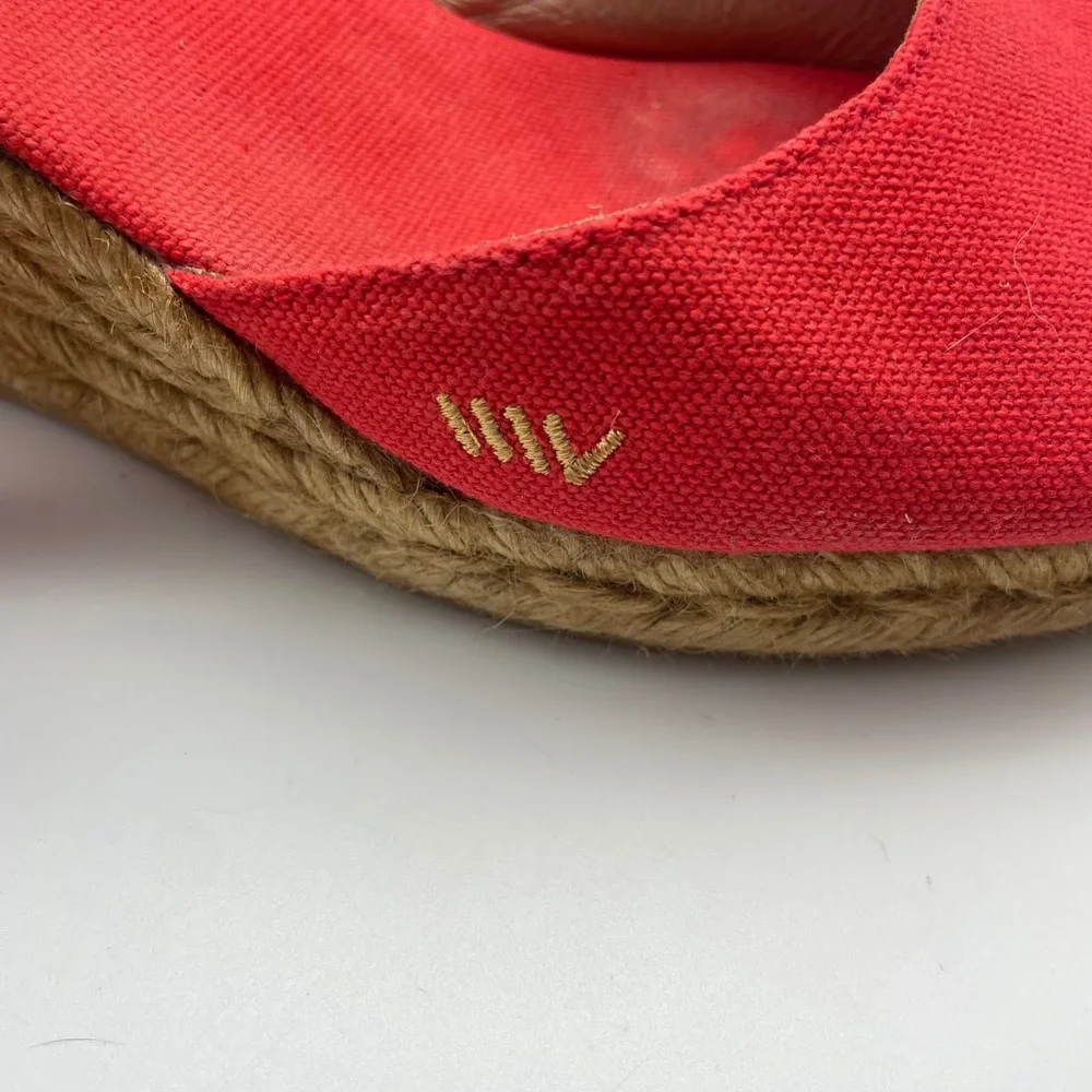 Viscata Barcelona Espadrille Wedge Ankle Tie Up Red Canvas Shoes Size 41/ US 10‎